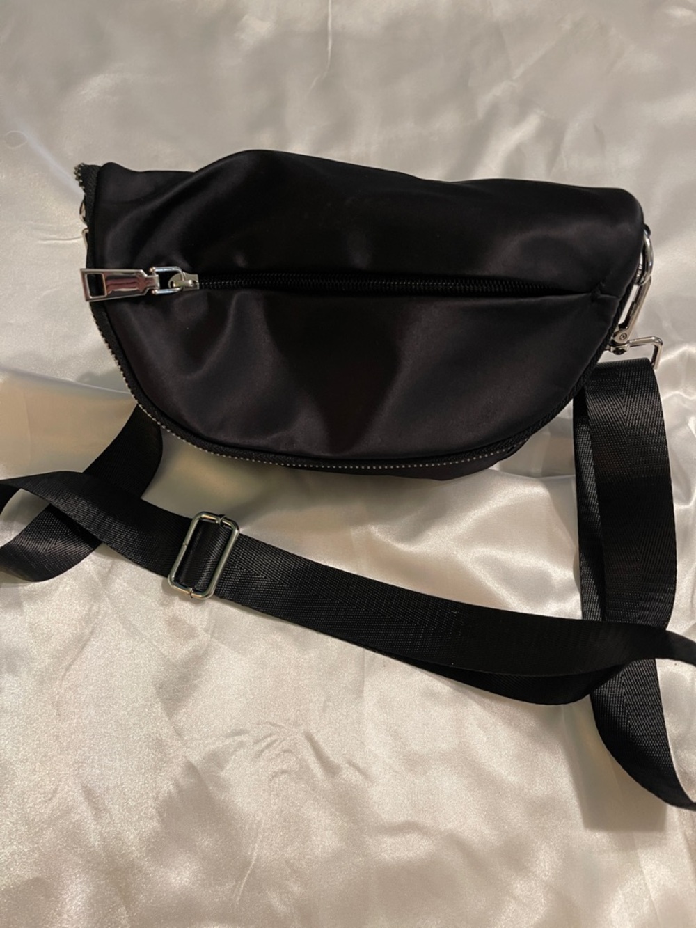 Pink Lily Black Satin Crossbody Belt Bag